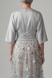 Silver A LineSequin Long Mother of the Bride Dress with 3D Flowers