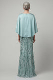 Sparkly Mermaid Blue Sequin Long Mother of the Bride Dress with 3/3 Sleeves