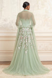 Strapless Dusty Sage A-Line Sequins Corset Long Prom Dress with Slit
