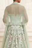 Strapless Dusty Sage A-Line Sequins Corset Long Prom Dress with Slit