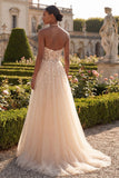 Blush Halter Corset A Line 3D Flowers Long Prom Dress with Slit
