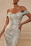 Off the Shoulder Mermaid Blue Long Prom Dress with Sequins