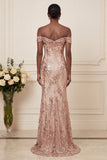 Sparkly Mermaid Blush Off the Shoulder Long Prom Dress with Sequins