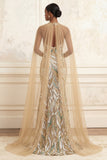 Sparkly Champagne Halter Mermaid Sequin Long Prom Dress