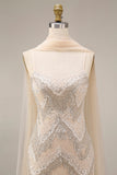 Sparkly Apricot Mermaid Beaded Long Prom Dress with a Neck Scarf