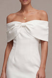 White Off the Shoulder Bodycon Short Wedding Dress with Bow