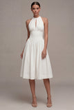 Halter A-Line Corset Cut Out Midi White Bridal Shower Dress
