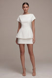 Bodycon Bateau Neck Cap Sleeves Little White Dress
