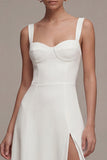Ivory A Line Midi Engagement Dress with Slit