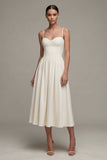 White Spaghetti Straps A Line Midi Engagement Dress
