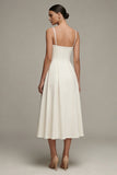 White Spaghetti Straps A Line Midi Engagement Dress
