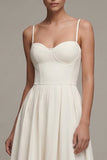 White Spaghetti Straps A Line Midi Engagement Dress