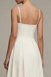 White Spaghetti Straps A Line Midi Engagement Dress