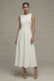 White Round Neck Sleeveless A Line Engagement Dress