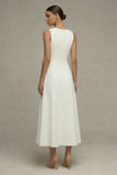 White Round Neck Sleeveless A Line Engagement Dress