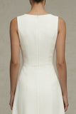 White Round Neck Sleeveless A Line Engagement Dress