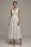 Lace Ivory V-Neck A Line Engagement Dress