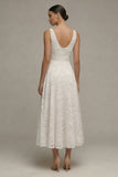 Lace Ivory V-Neck A Line Engagement Dress