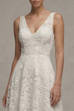 Lace Ivory V-Neck A Line Engagement Dress