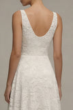 Lace Ivory V-Neck A Line Engagement Dress