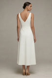 Satin White V-Neck Sleeveless A Line Engagement Dress
