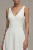 Satin White V-Neck Sleeveless A Line Engagement Dress