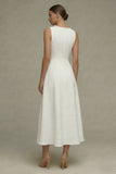 White Round Neck Jacquard A Line Engagement Dress