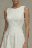 White Round Neck Jacquard A Line Engagement Dress