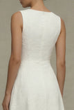 White Round Neck Jacquard A Line Engagement Dress