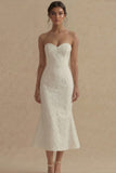Strapless Jacquard White Mermaid Midi Engagement Dress