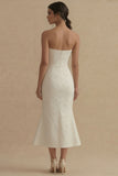Strapless Jacquard White Mermaid Midi Engagement Dress