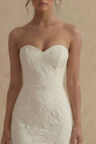 Strapless Jacquard White Mermaid Midi Engagement Dress