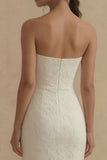 Strapless Jacquard White Mermaid Midi Engagement Dress