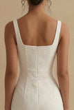 Square Neck Jacquard White Mermaid Midi Engagement Dress