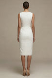 White Sheath Bateau Neck Lace Midi Graduation Dress