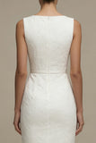 White Sheath Bateau Neck Lace Midi Graduation Dress
