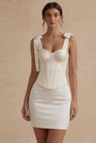 White Bodycon Corset Satin Graduation Dress with Bows