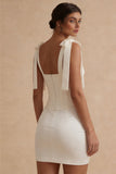 White Bodycon Corset Satin Graduation Dress with Bows