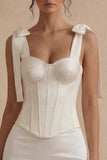 White Bodycon Corset Satin Graduation Dress with Bows