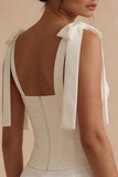 White Bodycon Corset Satin Graduation Dress with Bows