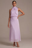 Lilac A Line Halter Long Floral Dress with Bow