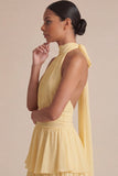 Yellow Ruffled A Line Halter Midi Chiffon Dress with Bow