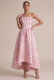 Pink Strapless A Line Maxi Floral Dress
