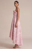 Pink Strapless A Line Maxi Floral Dress