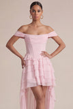 Pink Corset A Line Tiered Ruffle Mini Dress