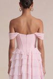 Pink Corset A Line Tiered Ruffle Mini Dress