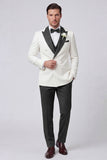 Black Double Breasted 3 Piece Peak Lapel Men's Prom Suits
