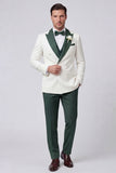 Black Double Breasted 3 Piece Peak Lapel Men's Prom Suits