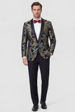 Black 2 Piece Shawl Lapel One Button Jacquard Men's Prom Suits