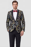 Black 2 Piece Shawl Lapel One Button Jacquard Men's Prom Suits